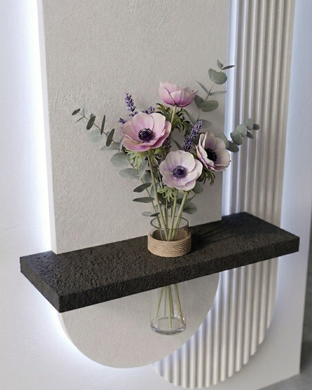 40×90 CM Oval Modern Ledli Duvar Tablosu | Dekoratif Panel | Gizli Aydınlatmalı | Pütürlü Doku