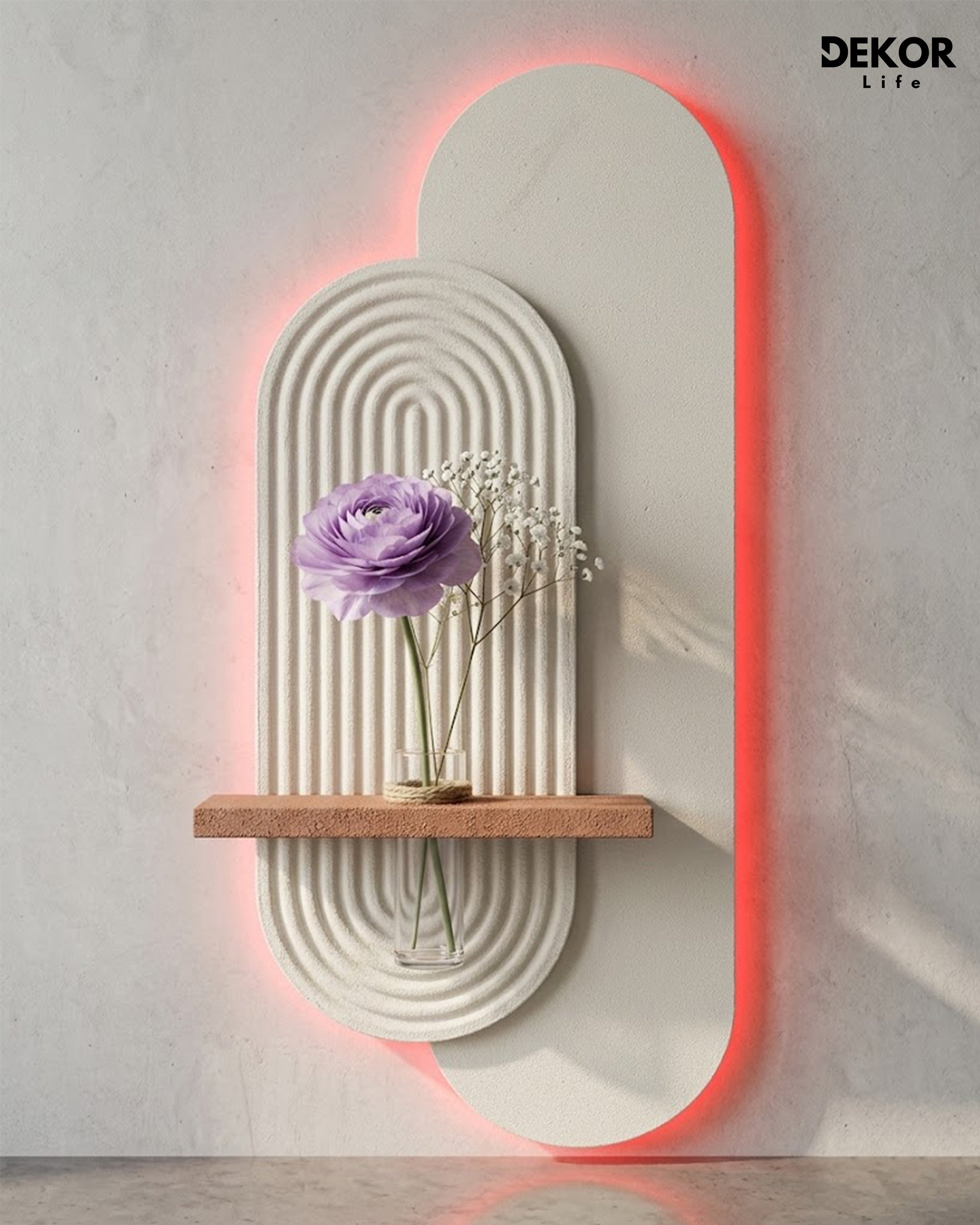 40×90 CM Oval Modern Ledli Duvar Tablosu | Dekoratif Panel | Gizli Aydınlatmalı | Pütürlü Doku