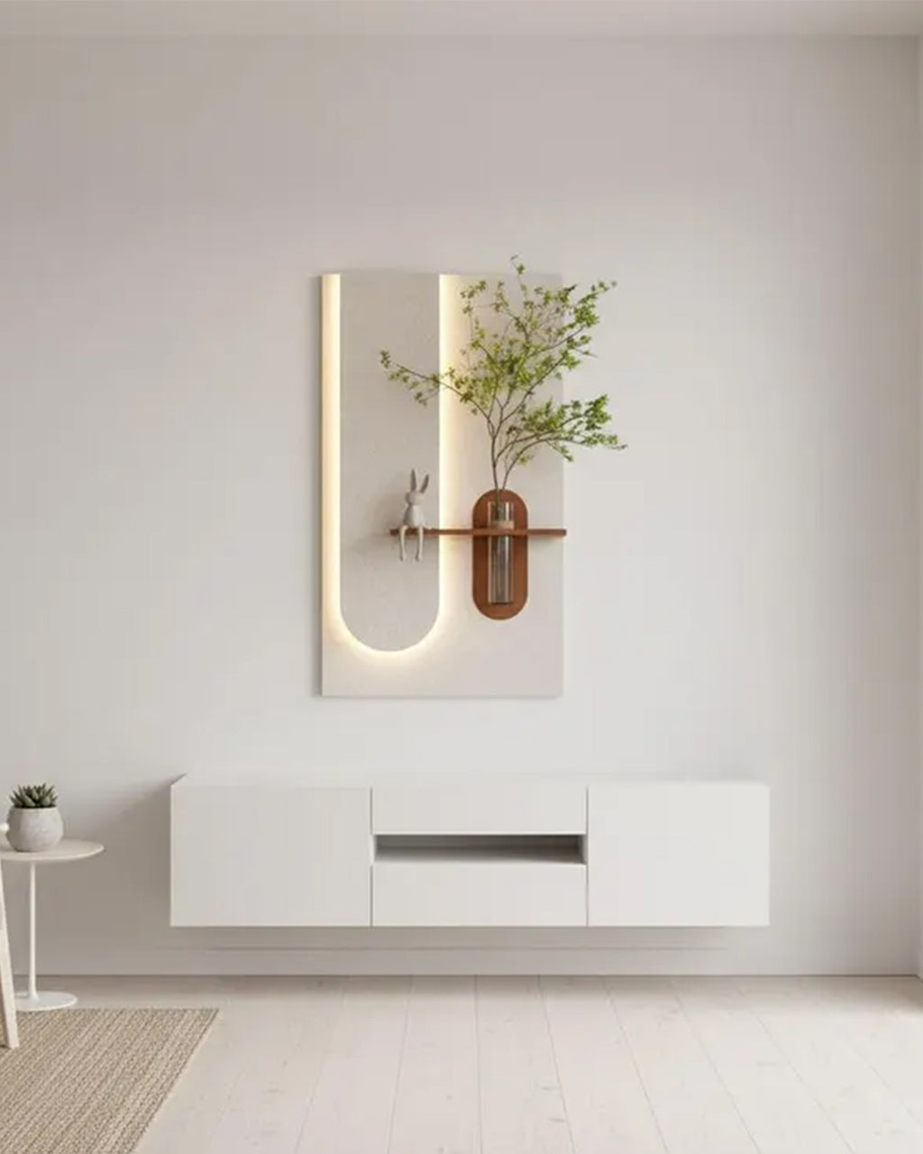 Pilli LED’li İskandinav Tarzı Dekoratif Duvar Tablosu 40x70 cm Pütürlü Doku