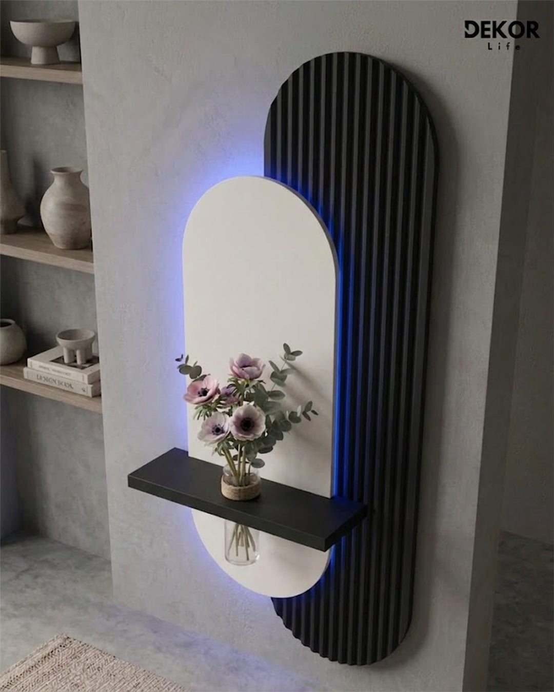 40×90 CM Oval Modern Ledli Duvar Tablosu | Dekoratif Panel | Gizli Aydınlatmalı |  Pütürlü Doku