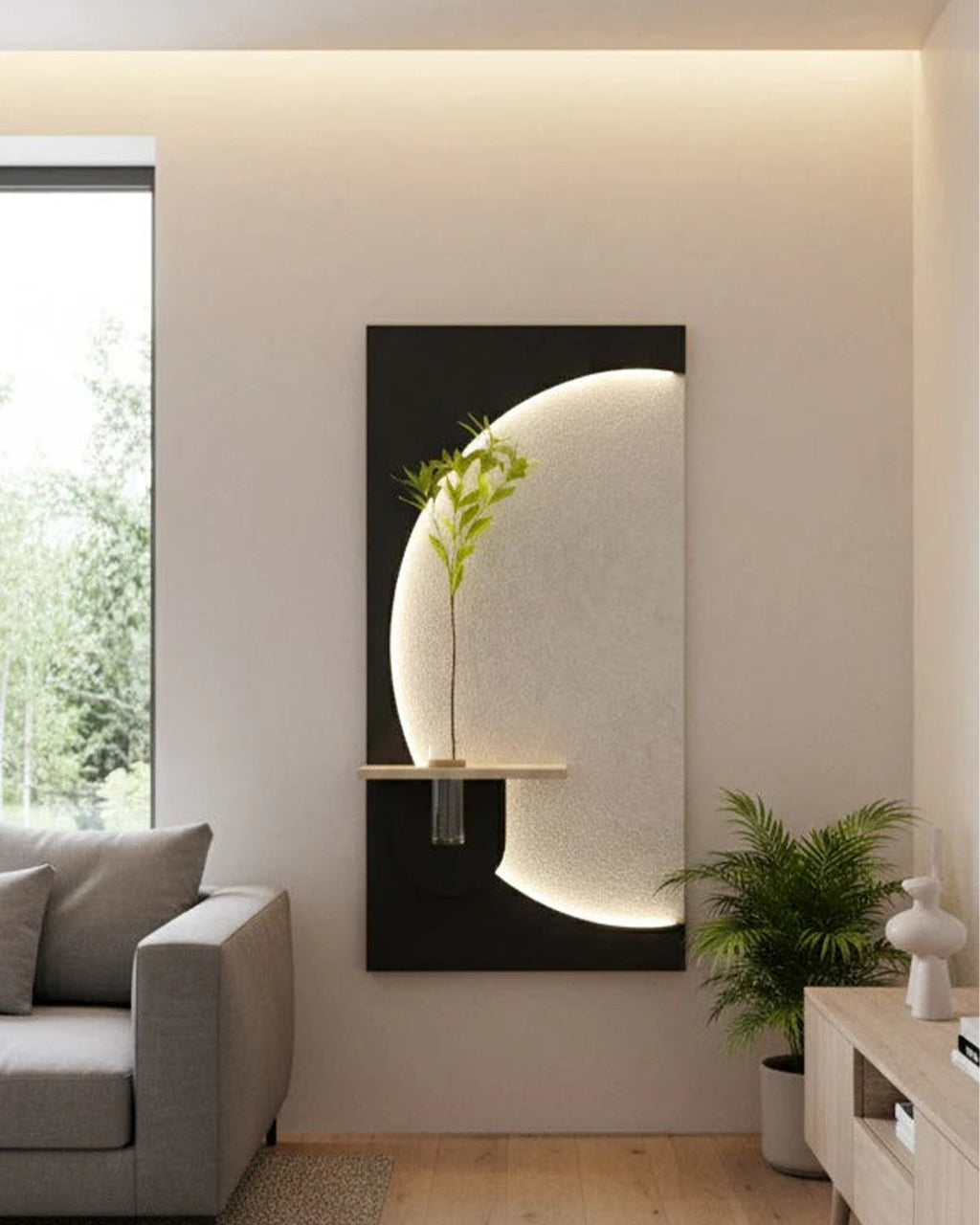 Pilli LED’li İskandinav Tarzı Dekoratif Duvar Tablosu 40x70 cm Pütürlü Doku