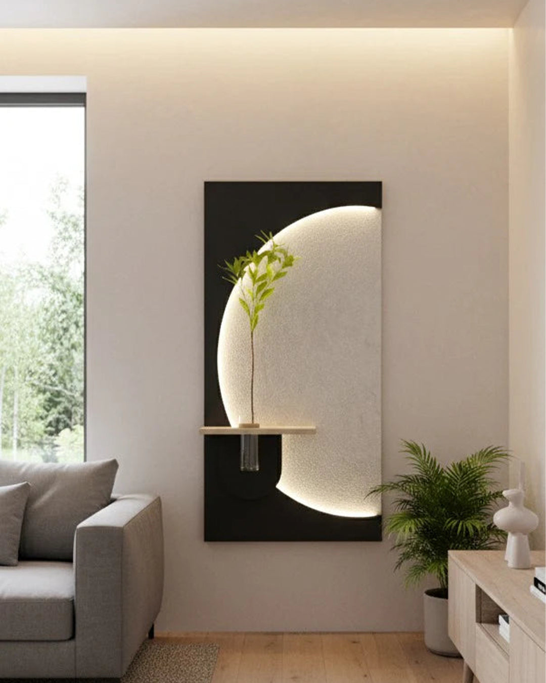 Pilli LED’li İskandinav Tarzı Dekoratif Duvar Tablosu 40x70 cm Pütürlü Doku