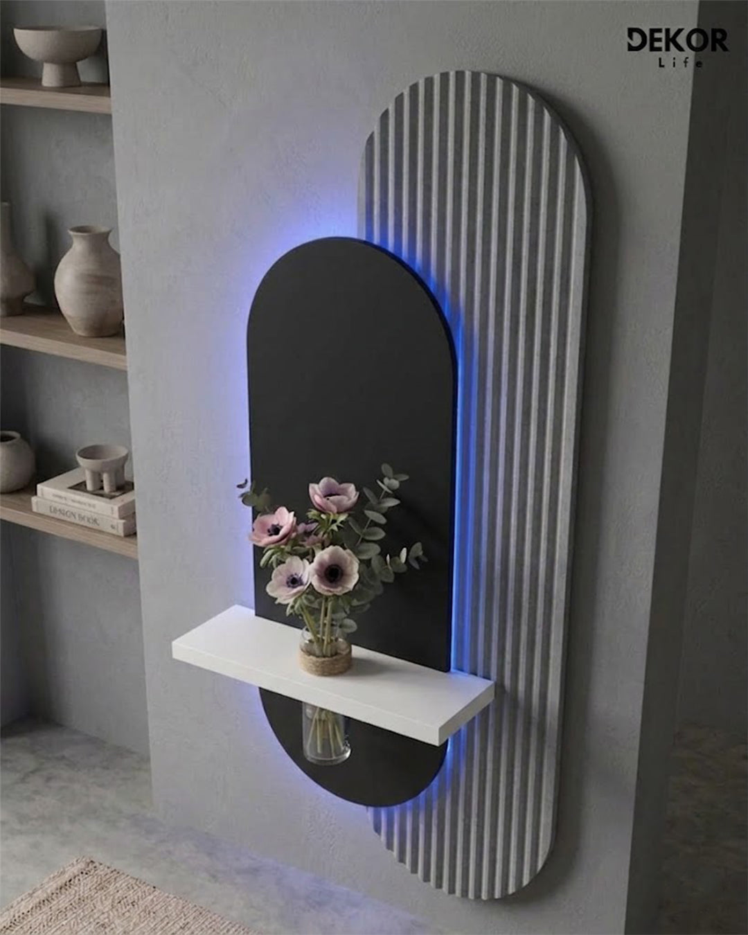 40×90 CM Oval Modern Ledli Duvar Tablosu | Dekoratif Panel | Gizli Aydınlatmalı | Pütürlü Doku