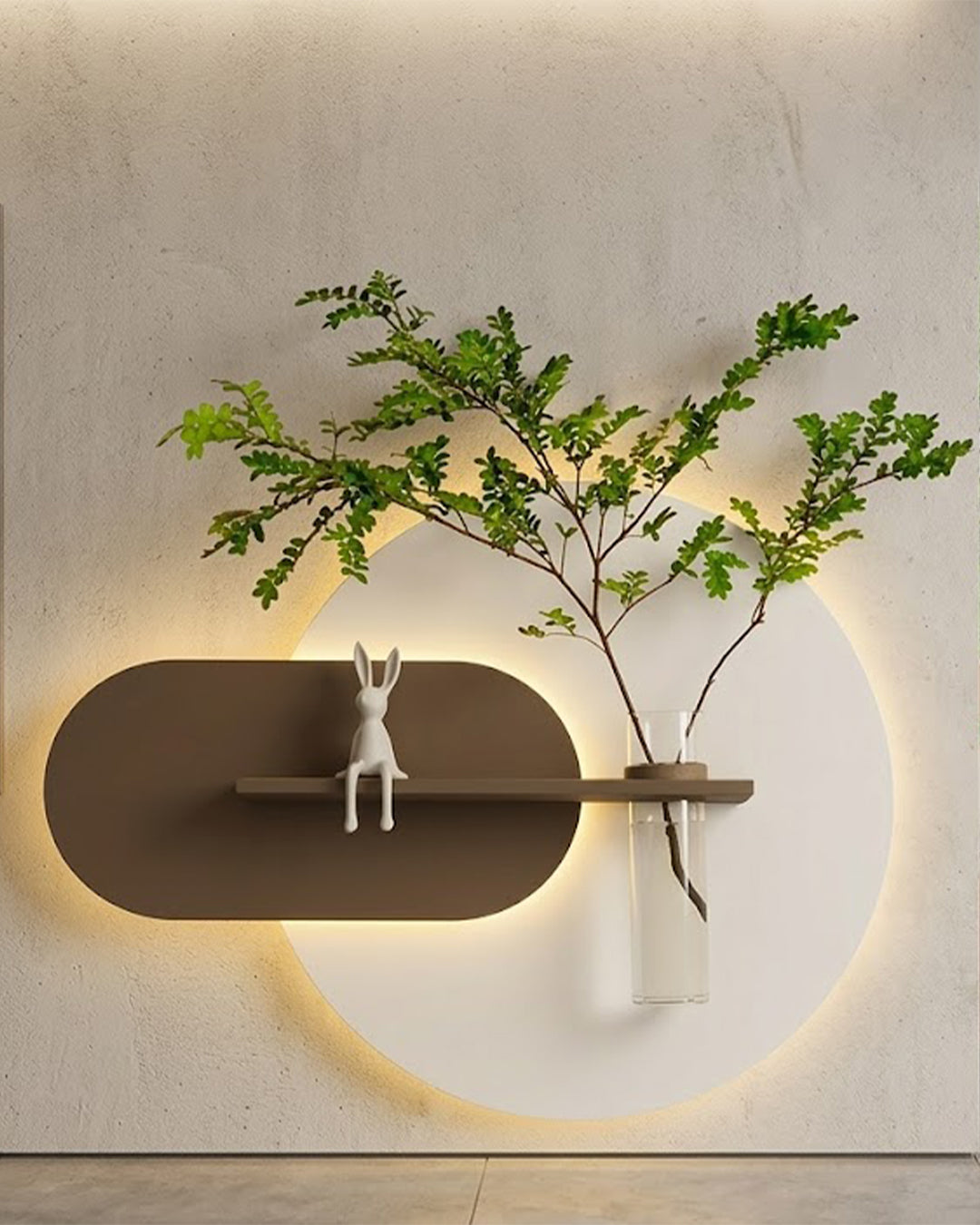 50×50 CM Oval Modern Ledli Duvar Tablosu | Dekoratif Panel | Gizli Aydınlatmalı | Pütürlü Doku