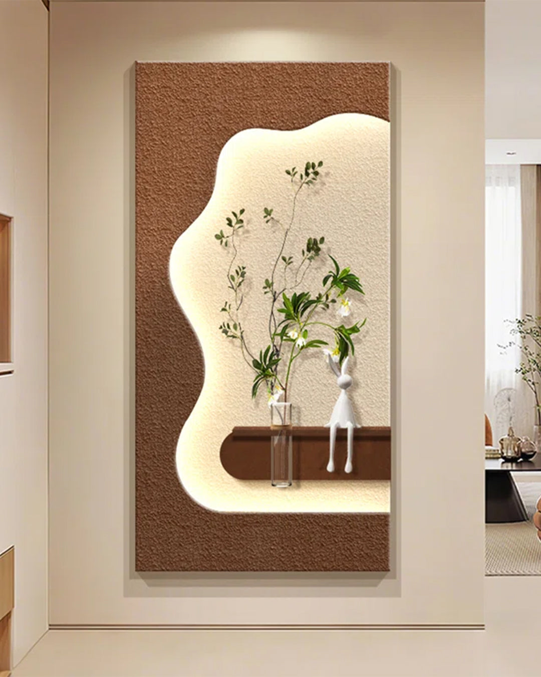 Pilli LED’li İskandinav Tarzı Dekoratif Duvar Tablosu 40x70 cm Pütürlü Doku