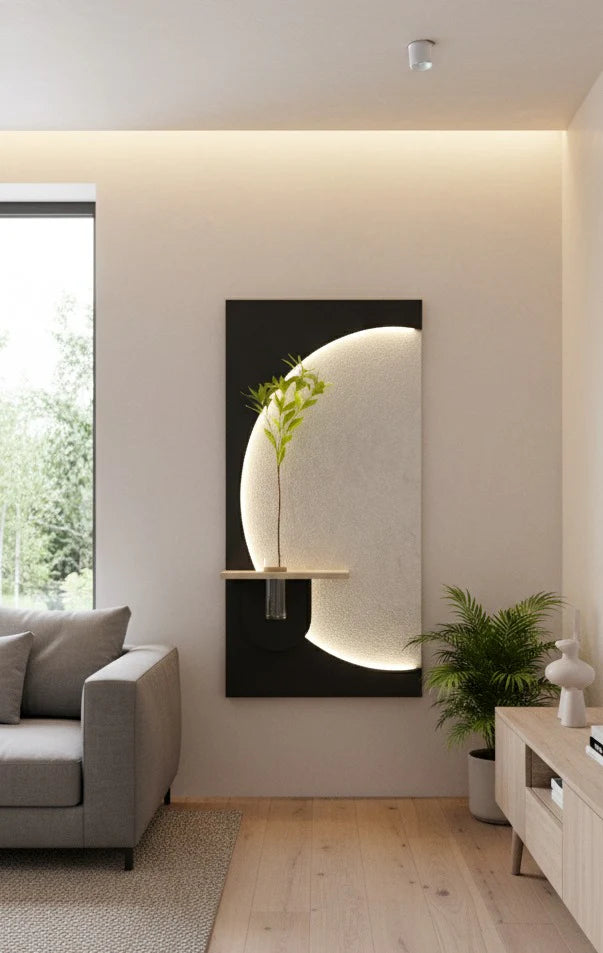 Pilli LED’li İskandinav Tarzı Dekoratif Duvar Tablosu 40x70 cm Pütürlü Doku