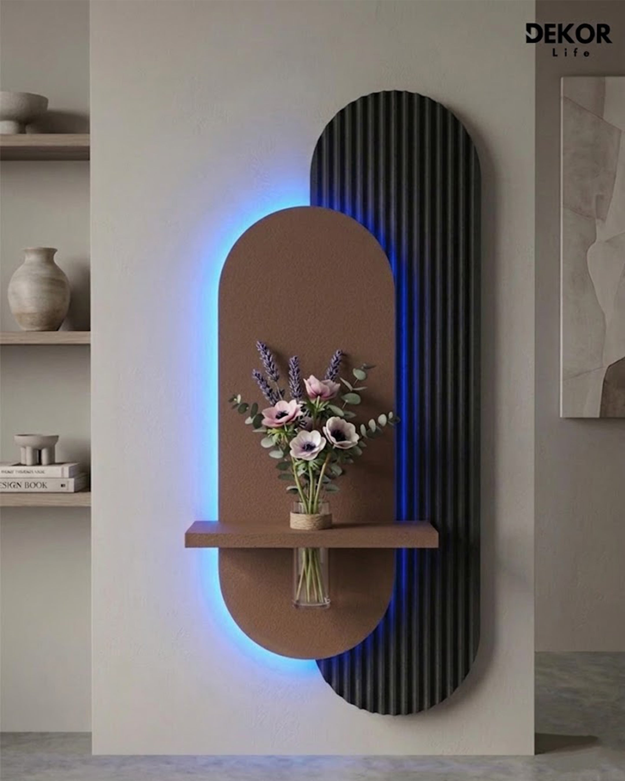 40×90 CM Oval Modern Ledli Duvar Tablosu | Dekoratif Panel | Gizli Aydınlatmalı | Pütürlü Doku