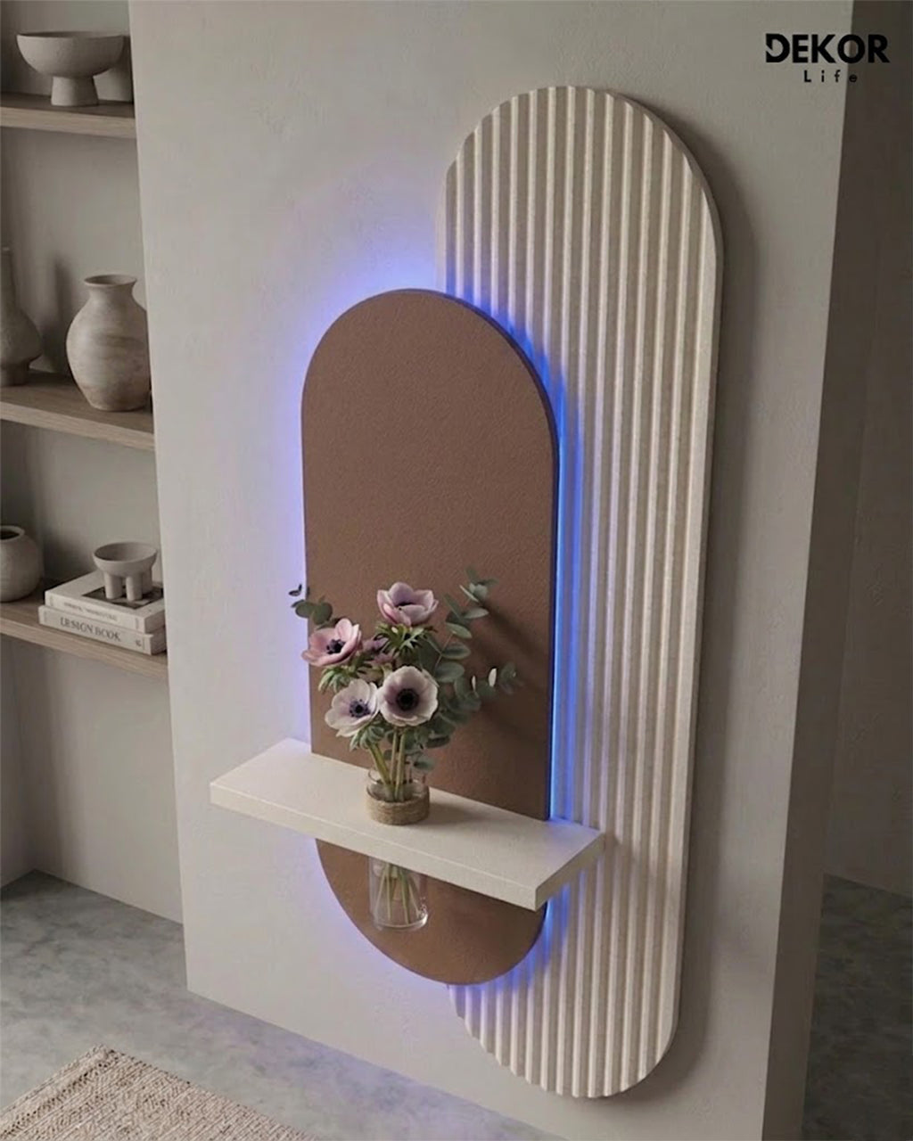 40×90 CM Oval Modern Ledli Duvar Tablosu | Dekoratif Panel | Gizli Aydınlatmalı | Pütürlü Doku