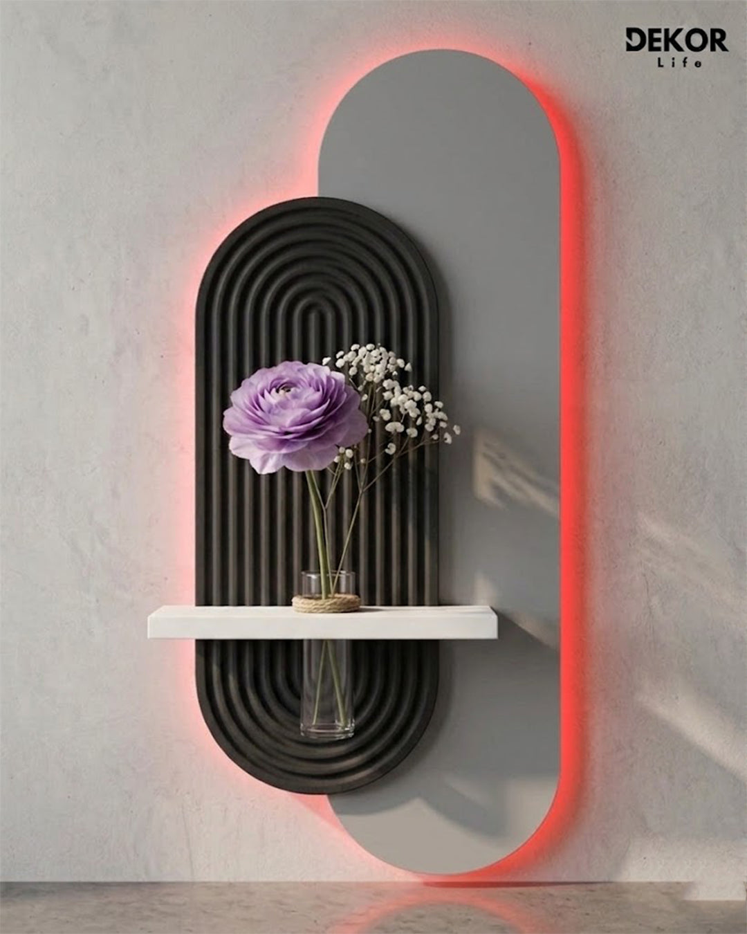 40×90 CM Oval Modern Ledli Duvar Tablosu | Dekoratif Panel | Gizli Aydınlatmalı | Pütürlü Doku