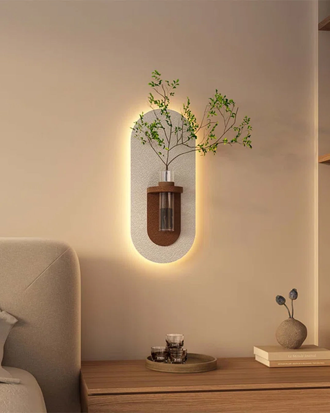 Pilli LED’li İskandinav Tarzı Dekoratif Duvar Tablosu 40x70 cm Pütürlü Doku