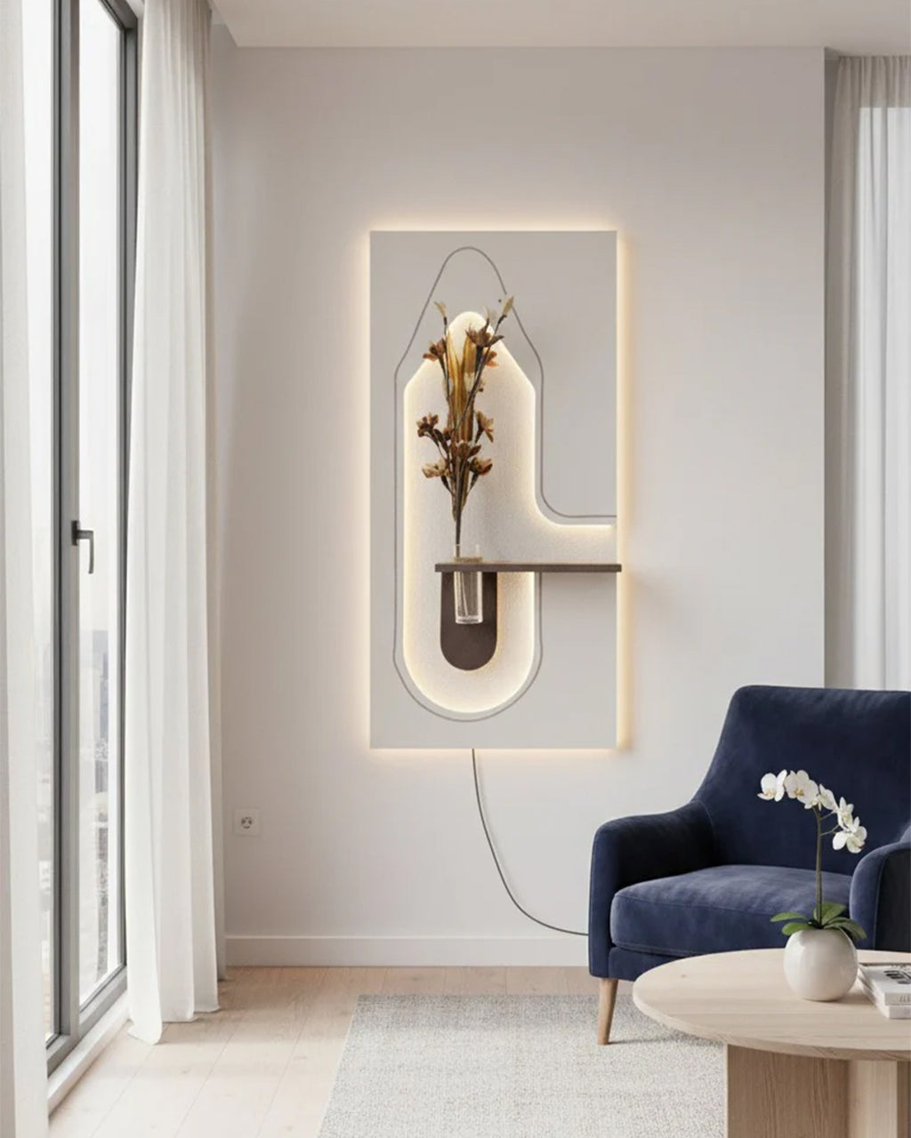 Pilli LED’li İskandinav Tarzı Dekoratif Duvar Tablosu 40x70 cm Pütürlü Doku