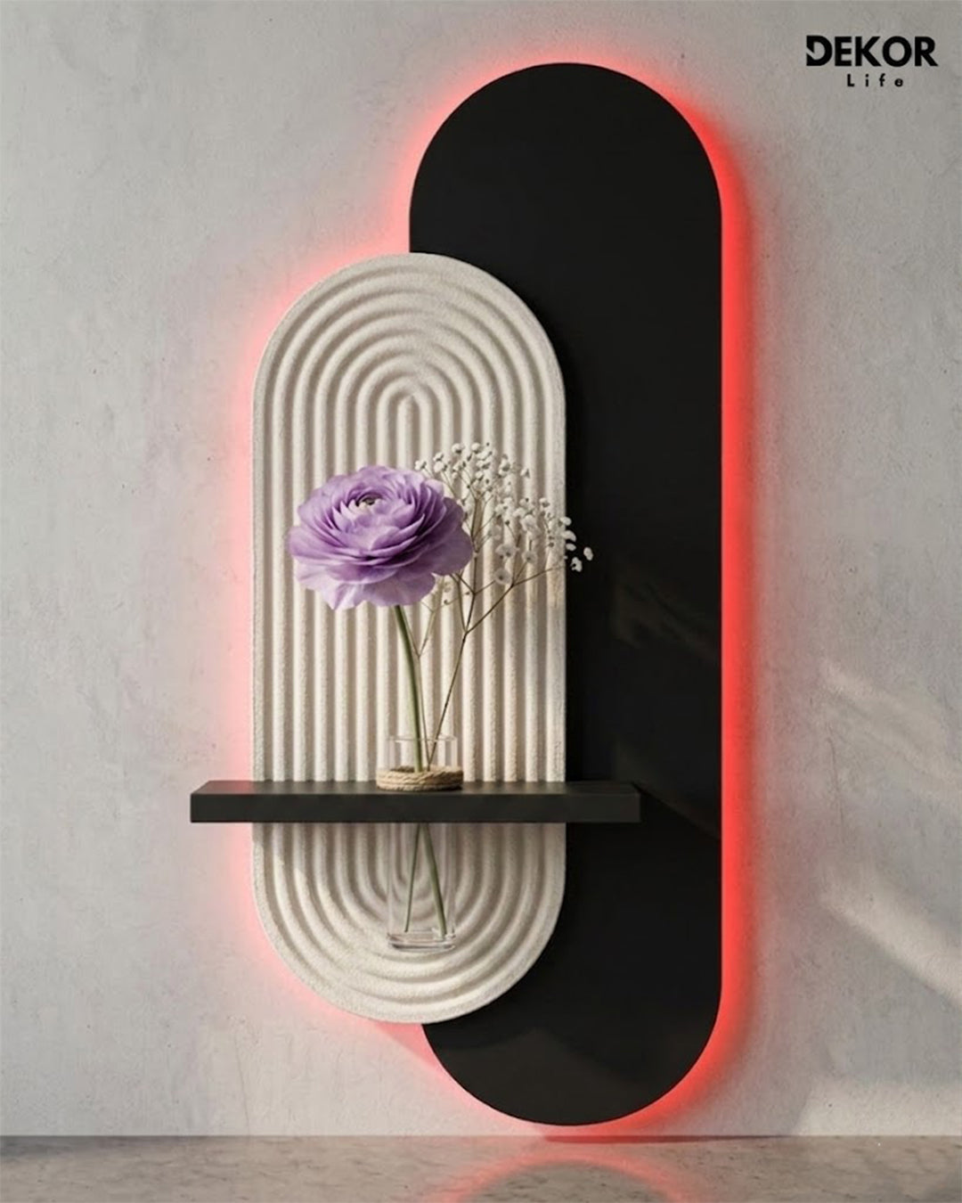 40×90 CM Oval Modern Ledli Duvar Tablosu | Dekoratif Panel | Gizli Aydınlatmalı | Pütürlü Doku