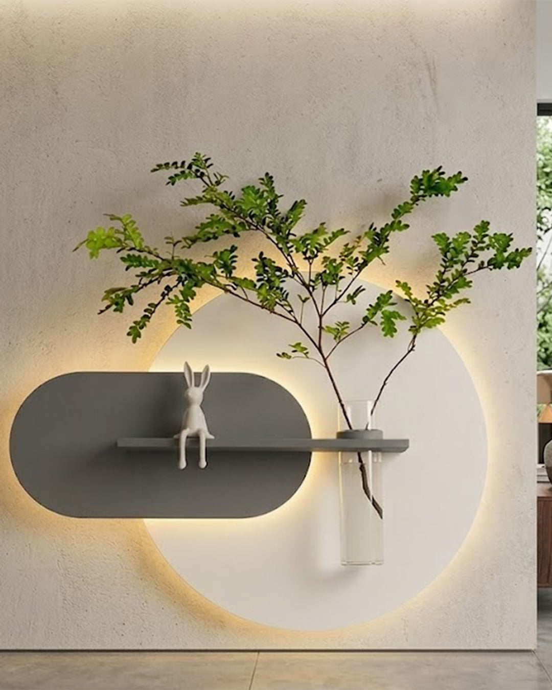 50×50 CM Oval Modern Ledli Duvar Tablosu | Dekoratif Panel | Gizli Aydınlatmalı  | Pütürlü Doku
