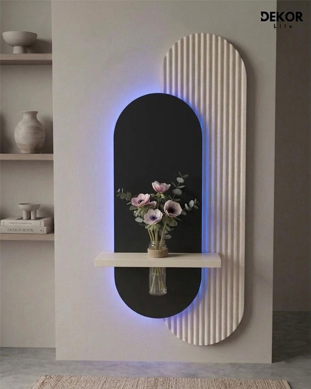 40×90 CM Oval Modern Ledli Duvar Tablosu | Dekoratif Panel | Gizli Aydınlatmalı | Pütürlü Doku