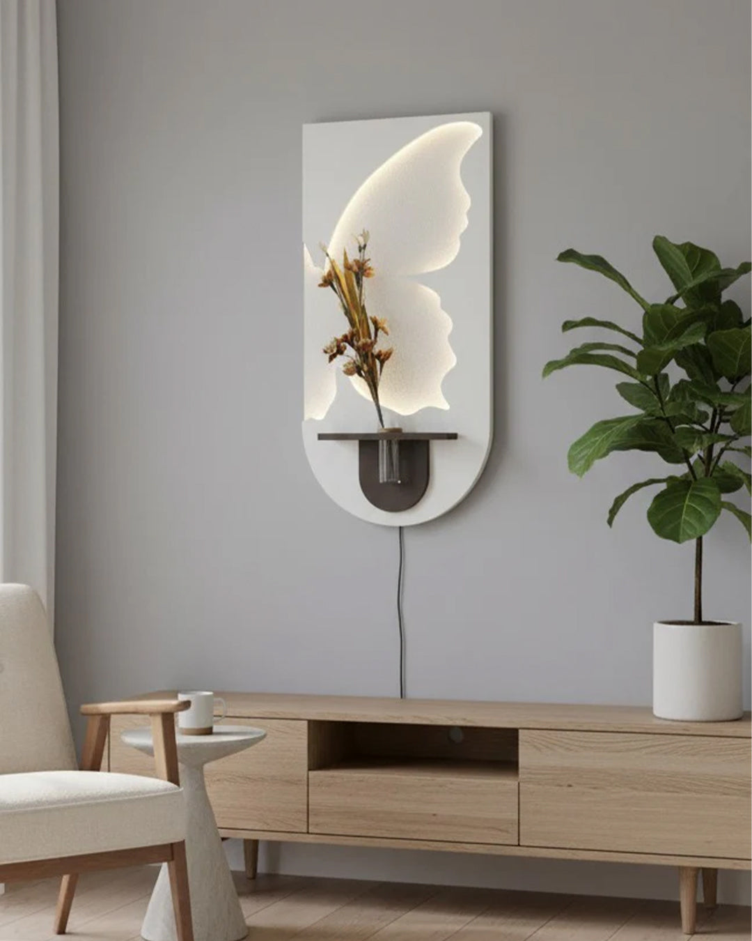 Pilli LED’li İskandinav Tarzı Dekoratif Duvar Tablosu 40x70 cm Pütürlü Doku