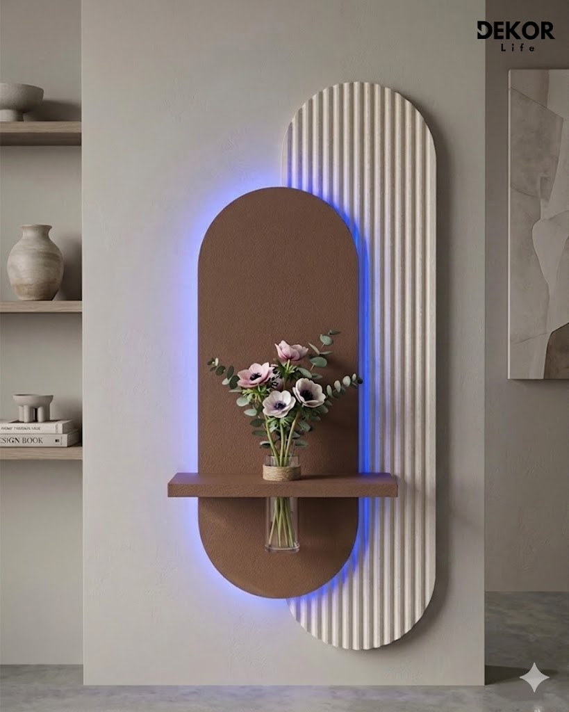 40×90 CM Oval Modern Ledli Duvar Tablosu | Dekoratif Panel | Gizli Aydınlatmalı | Pütürlü Doku