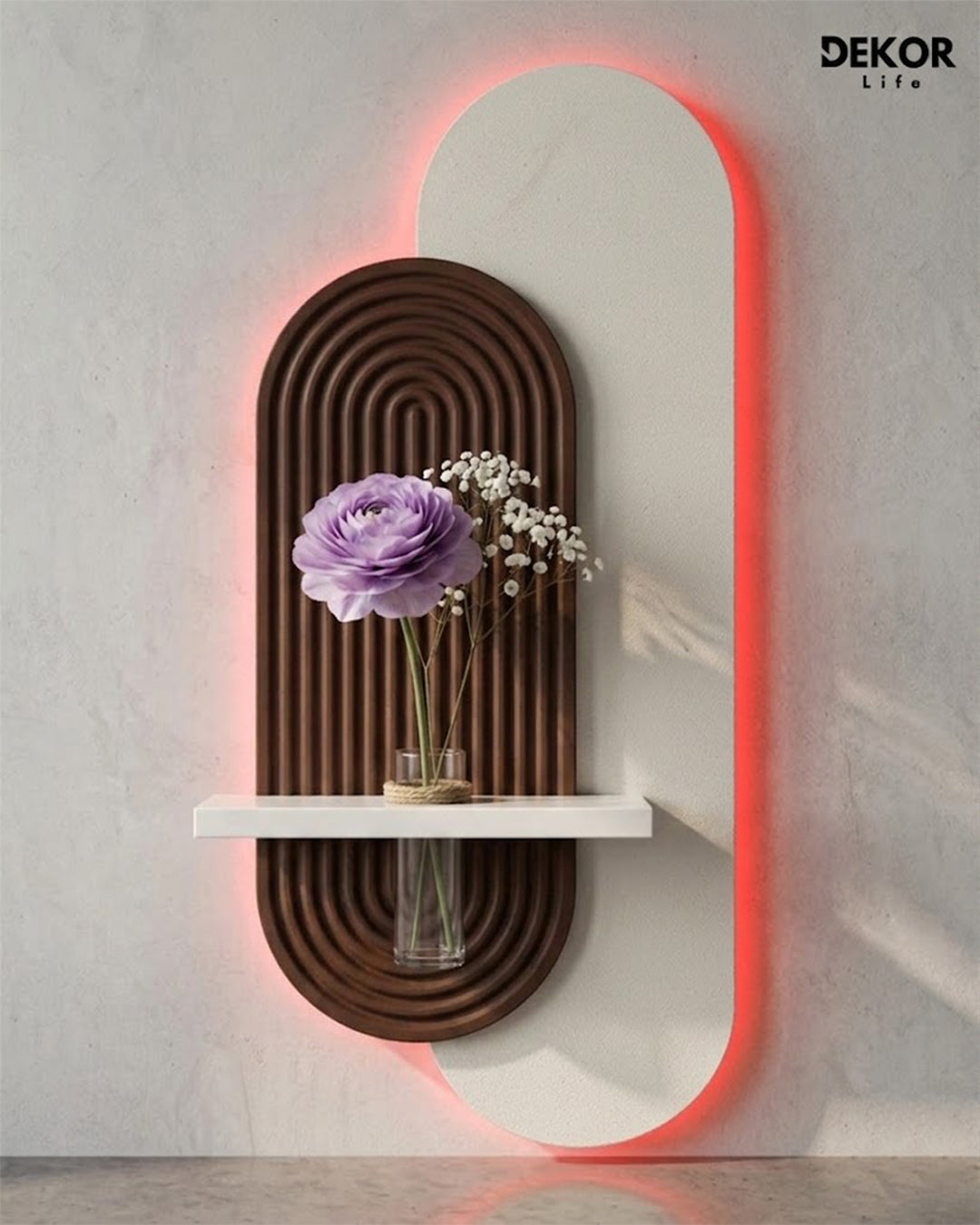 40×90 CM Oval Modern Ledli Duvar Tablosu | Dekoratif Panel | Gizli Aydınlatmalı | Pütürlü Doku