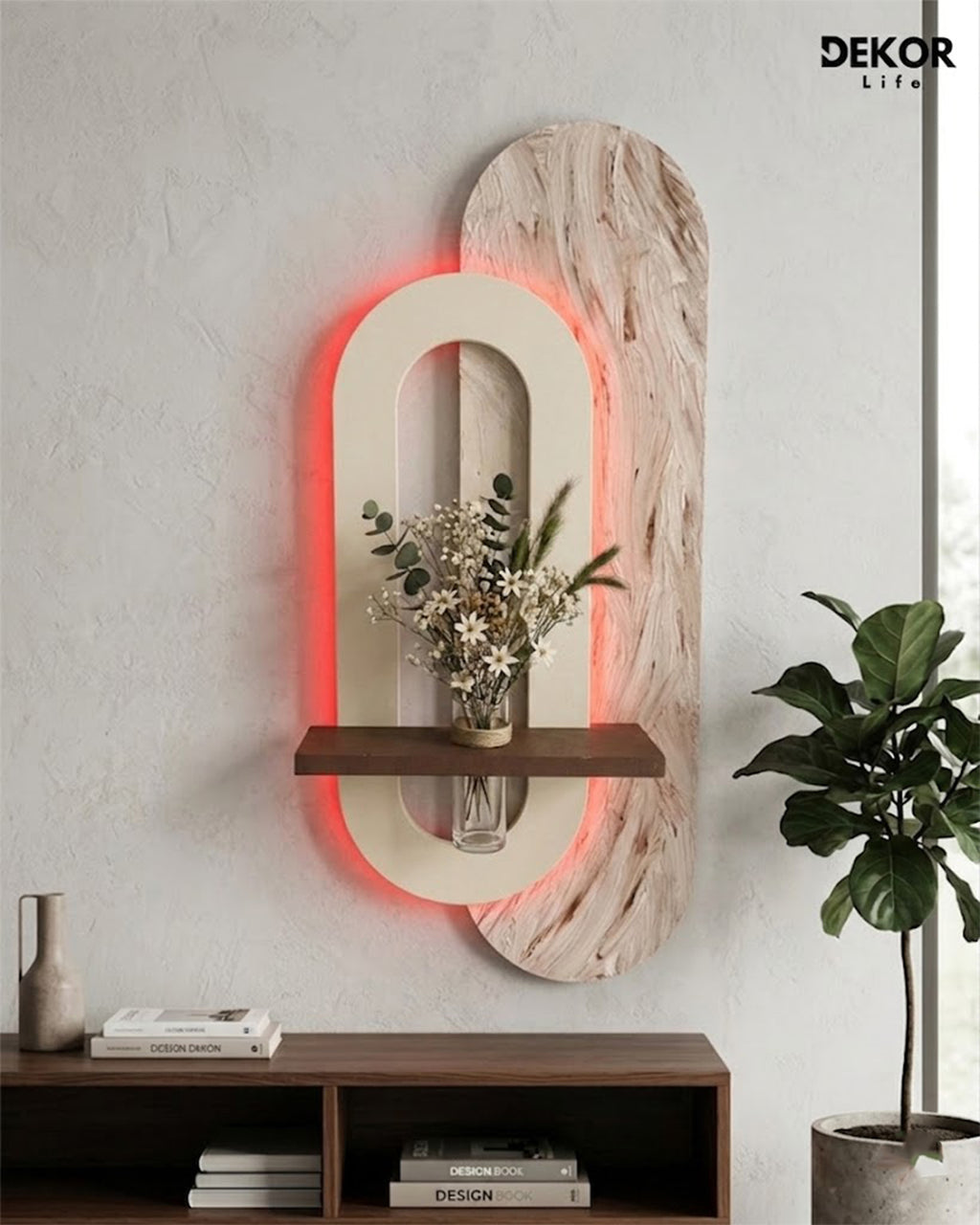 50×90 CM Oval Modern Ledli Duvar Tablosu | Dekoratif Panel | Gizli Aydınlatmalı | Pütürlü Doku