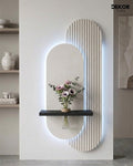 40×90 CM Oval Modern Ledli Duvar Tablosu | Dekoratif Panel | Gizli Aydınlatmalı | Pütürlü Doku