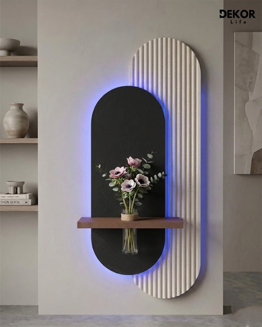 40×90 CM Oval Modern Ledli Duvar Tablosu | Dekoratif Panel | Gizli Aydınlatmalı | Pütürlü Doku