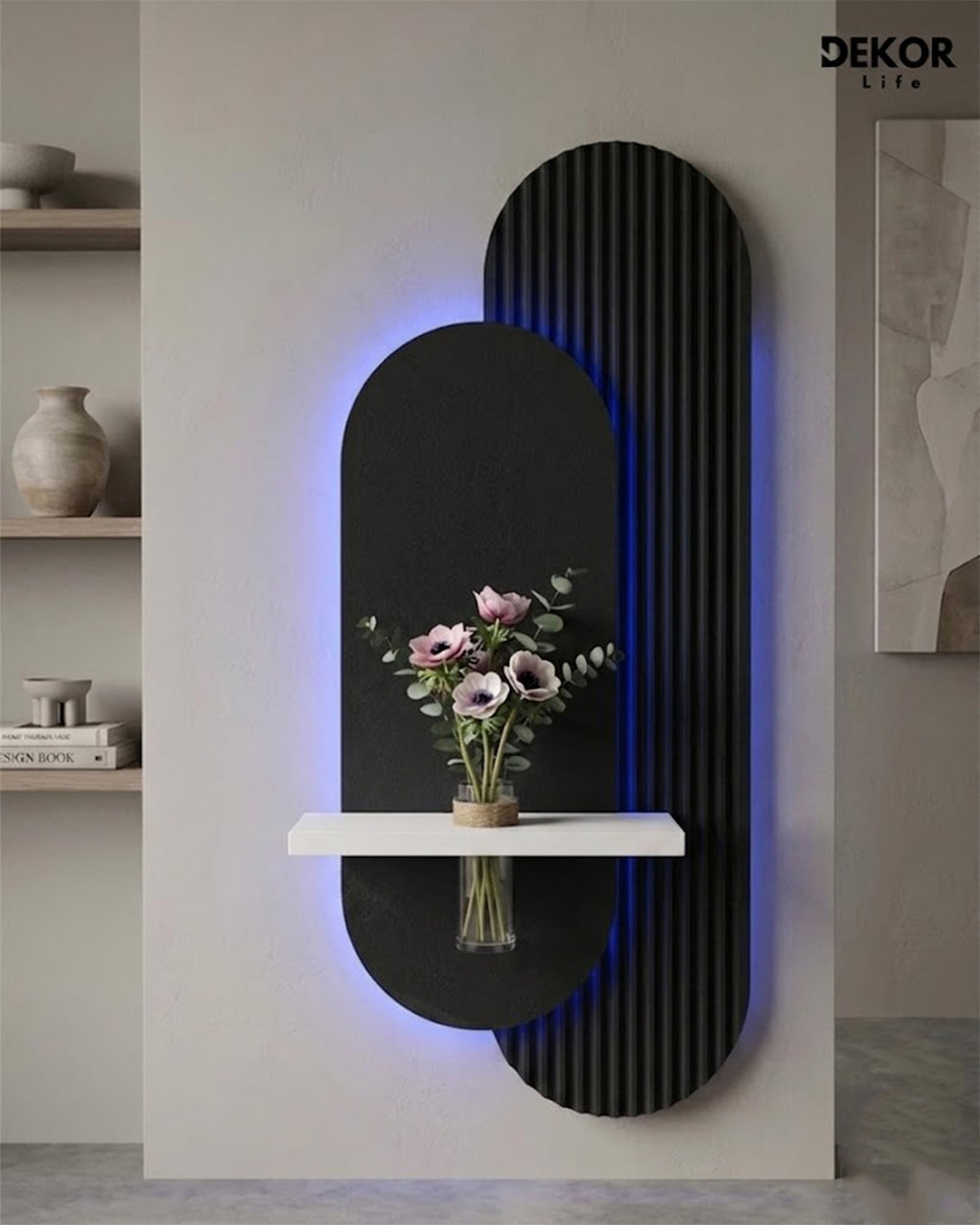 40×90 CM Oval Modern Ledli Duvar Tablosu | Dekoratif Panel | Gizli Aydınlatmalı | Pütürlü Doku