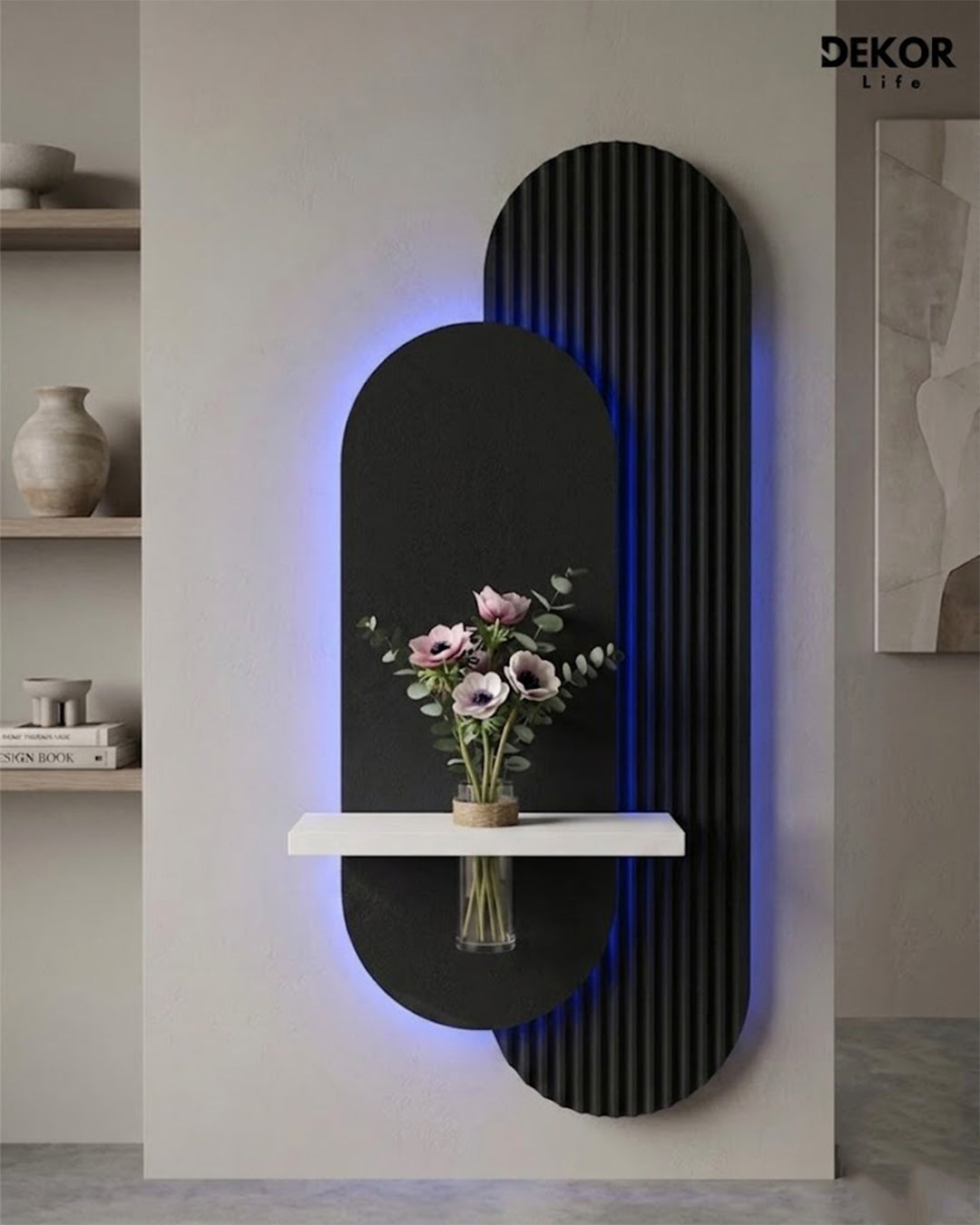 40×90 CM Oval Modern Ledli Duvar Tablosu | Dekoratif Panel | Gizli Aydınlatmalı | Pütürlü Doku
