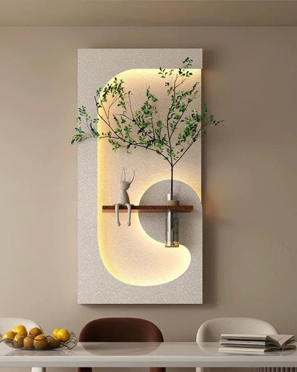 Pilli LED’li İskandinav Tarzı Dekoratif Duvar Tablosu 40x70 cm Pütürlü Doku