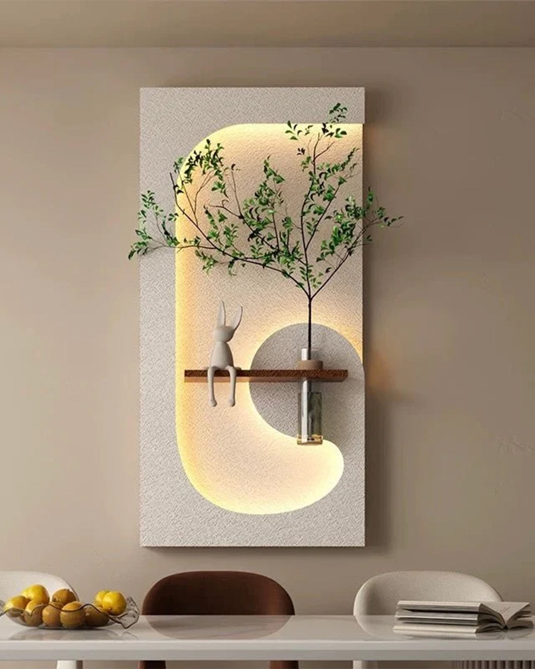 Pilli LED’li İskandinav Tarzı Dekoratif Duvar Tablosu 40x70 cm Pütürlü Doku