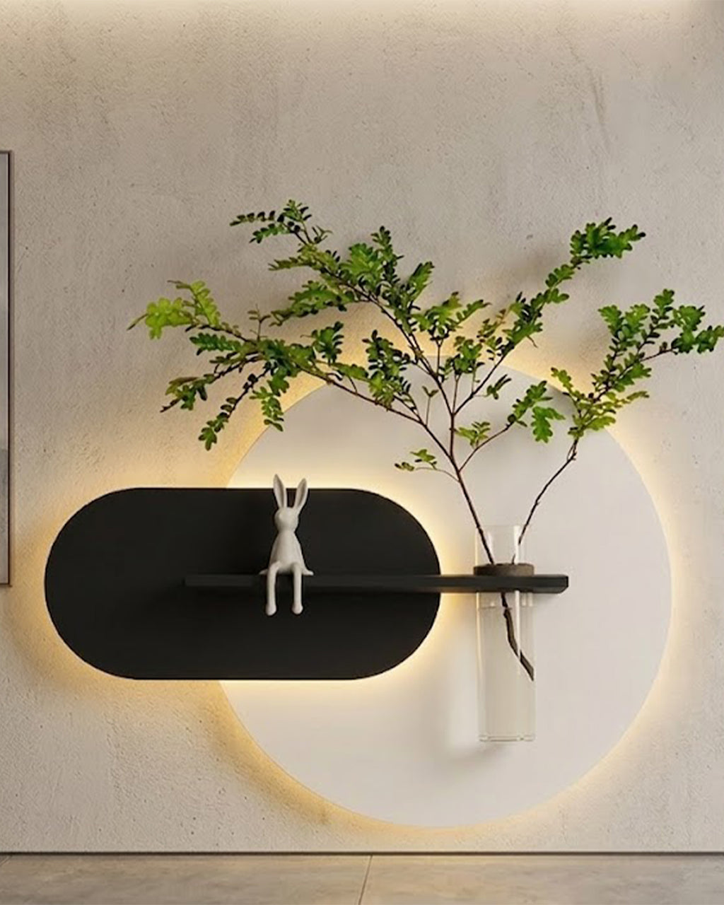 50×50 CM Oval Modern Ledli Duvar Tablosu | Dekoratif Panel | Gizli Aydınlatmalı | Pütürlü Doku