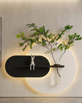 50×50 CM Oval Modern Ledli Duvar Tablosu | Dekoratif Panel | Gizli Aydınlatmalı | Pütürlü Doku