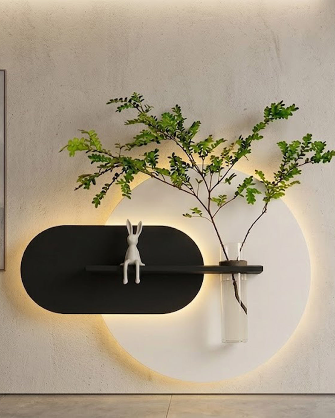 50×50 CM Oval Modern Ledli Duvar Tablosu | Dekoratif Panel | Gizli Aydınlatmalı | Pütürlü Doku