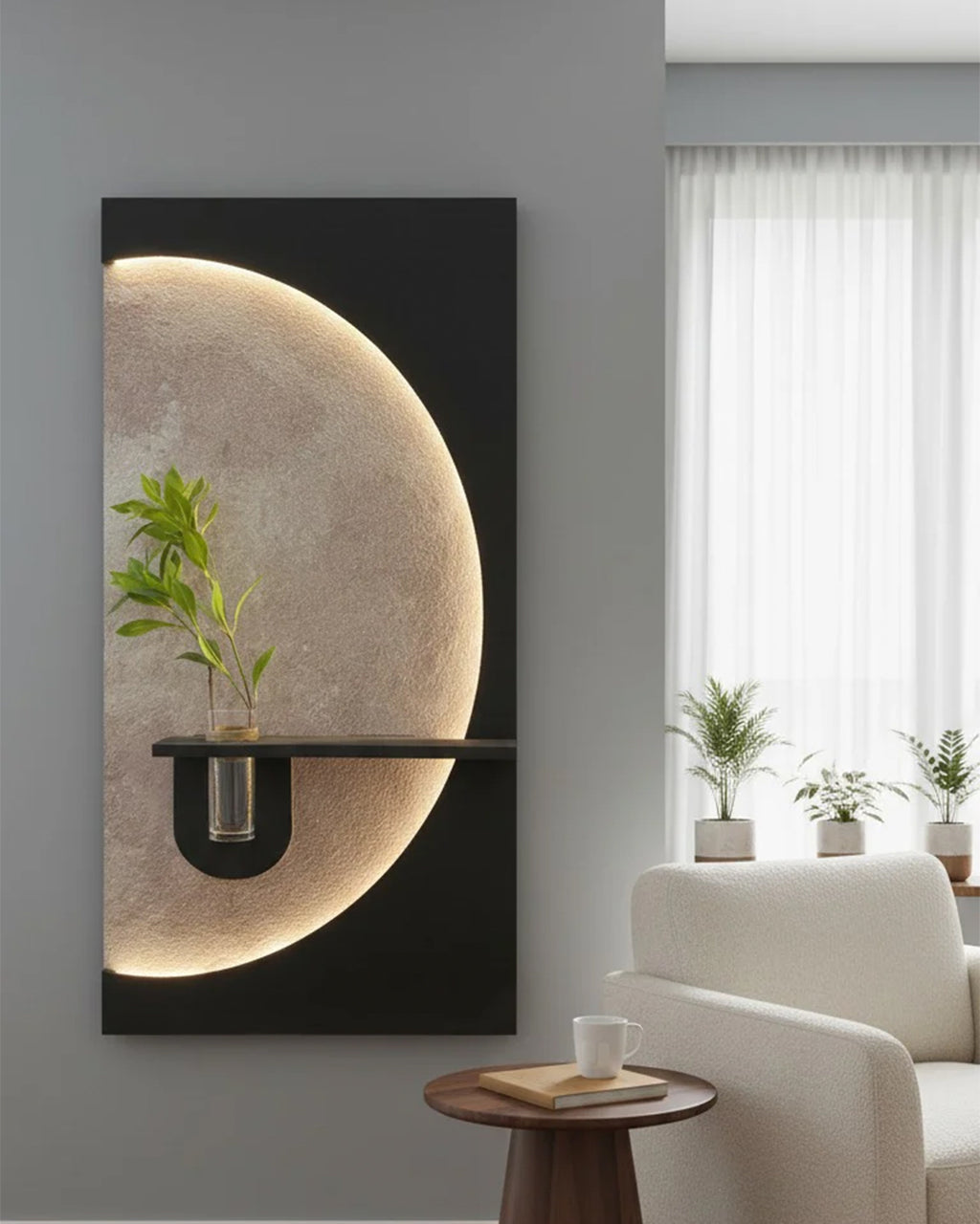 Pilli LED’li İskandinav Tarzı Dekoratif Duvar Tablosu 40x70 cm Pütürlü Doku
