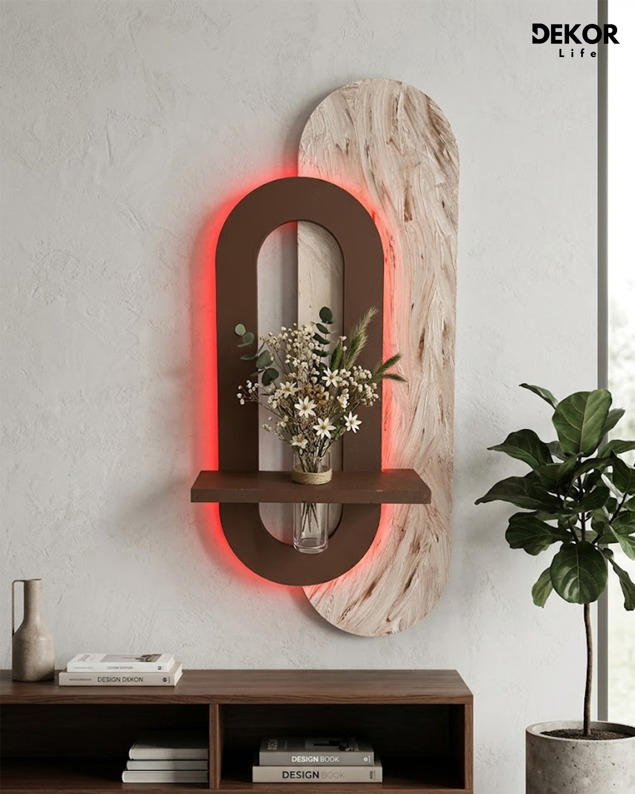 40×90 CM Oval Modern Ledli Duvar Tablosu | Dekoratif Panel | Gizli Aydınlatmalı | Pütürlü Doku