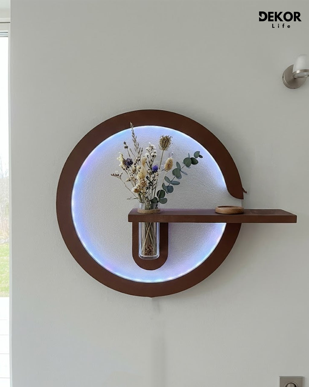 50×50 CM Oval Modern Ledli Duvar Tablosu | Dekoratif Panel | Gizli Aydınlatmalı | Pütürlü Doku