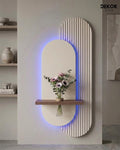 40×90 CM Oval Modern Ledli Duvar Tablosu | Dekoratif Panel | Gizli Aydınlatmalı | Pütürlü Doku