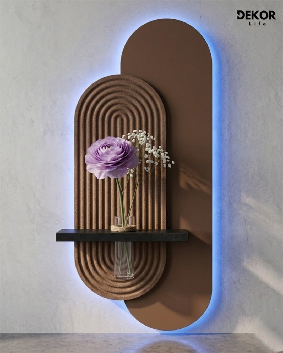 40×90 CM Oval Modern Ledli Duvar Tablosu | Dekoratif Panel | Gizli Aydınlatmalı | Pütürlü Doku