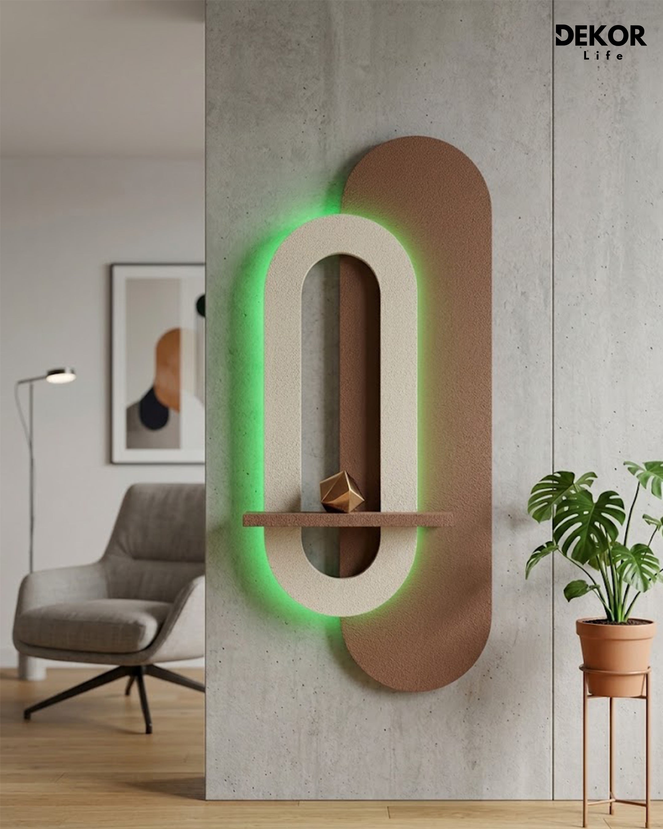 40×90 CM Oval Modern Ledli Duvar Tablosu | Dekoratif Panel   Gizli Aydınlatmalı | Pütürlü Doku