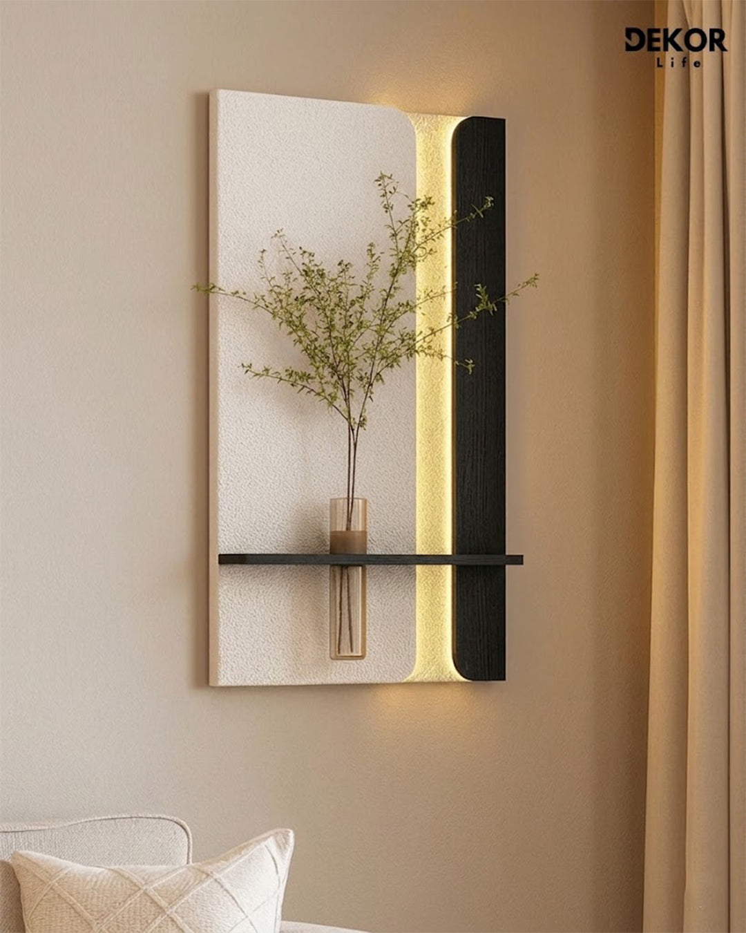 50×90 CM Oval Modern Ledli Duvar Tablosu | Dekoratif Panel | Gizli Aydınlatmalı | Pütürlü Doku
