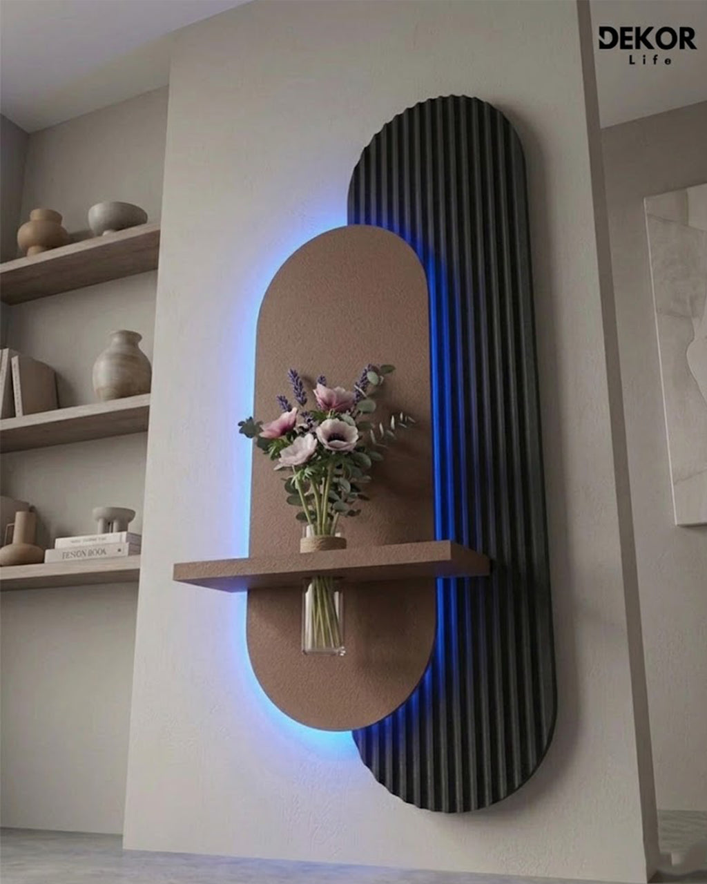 40×90 CM Oval Modern Ledli Duvar Tablosu | Dekoratif Panel | Gizli Aydınlatmalı | Pütürlü Doku