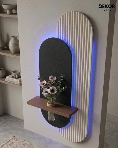 40×90 CM Oval Modern Ledli Duvar Tablosu | Dekoratif Panel | Gizli Aydınlatmalı | Pütürlü Doku