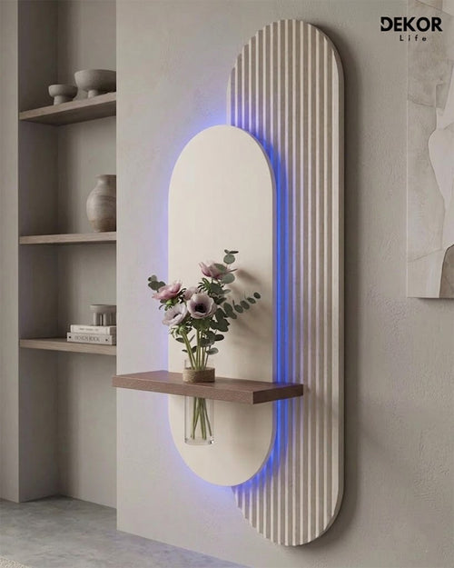40×90 CM Oval Modern Ledli Duvar Tablosu | Dekoratif Panel | Gizli Aydınlatmalı | Pütürlü Doku