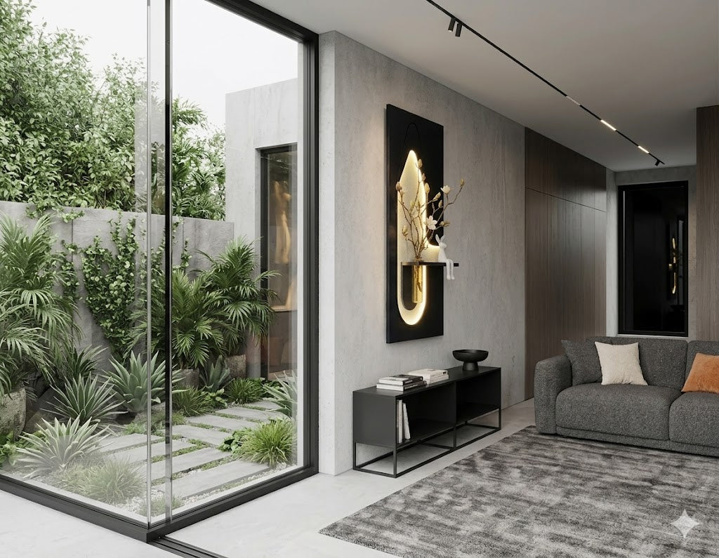 50×90 CM Oval Modern Ledli Duvar Tablosu | Dekoratif Panel | Gizli Aydınlatmalı | Pütürlü Doku