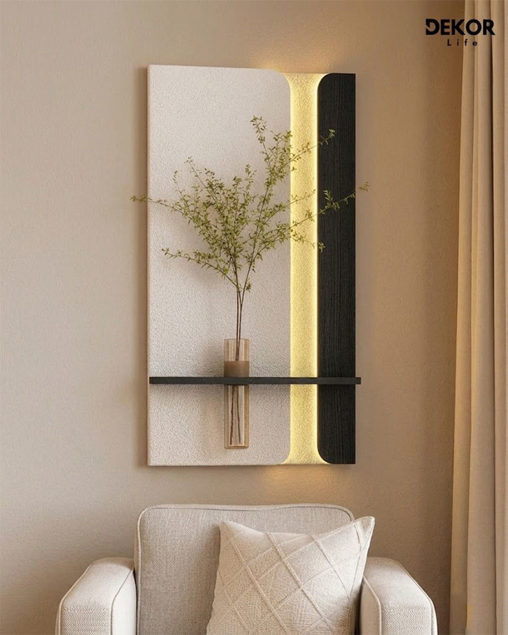 50×90 CM Oval Modern Ledli Duvar Tablosu | Dekoratif Panel | Gizli Aydınlatmalı | Pütürlü Doku