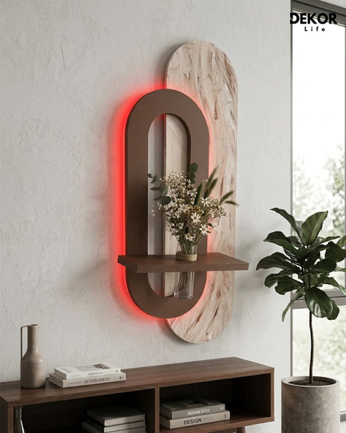 40×90 CM Oval Modern Ledli Duvar Tablosu | Dekoratif Panel | Gizli Aydınlatmalı | Pütürlü Doku