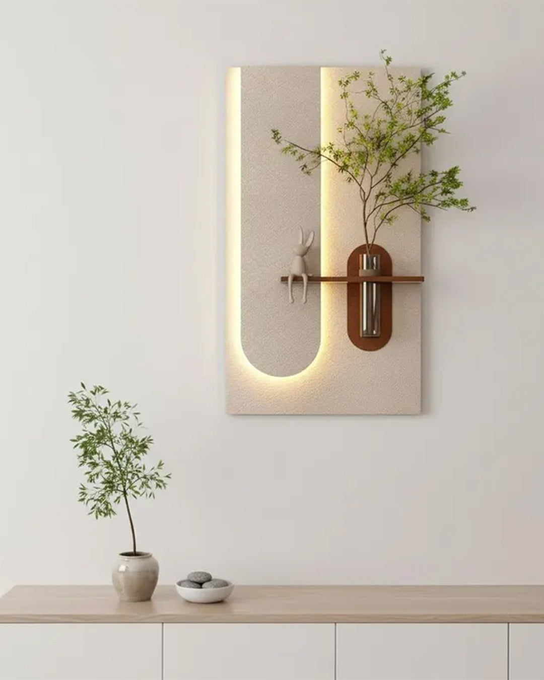 Pilli LED’li İskandinav Tarzı Dekoratif Duvar Tablosu 40x70 cm Pütürlü Doku