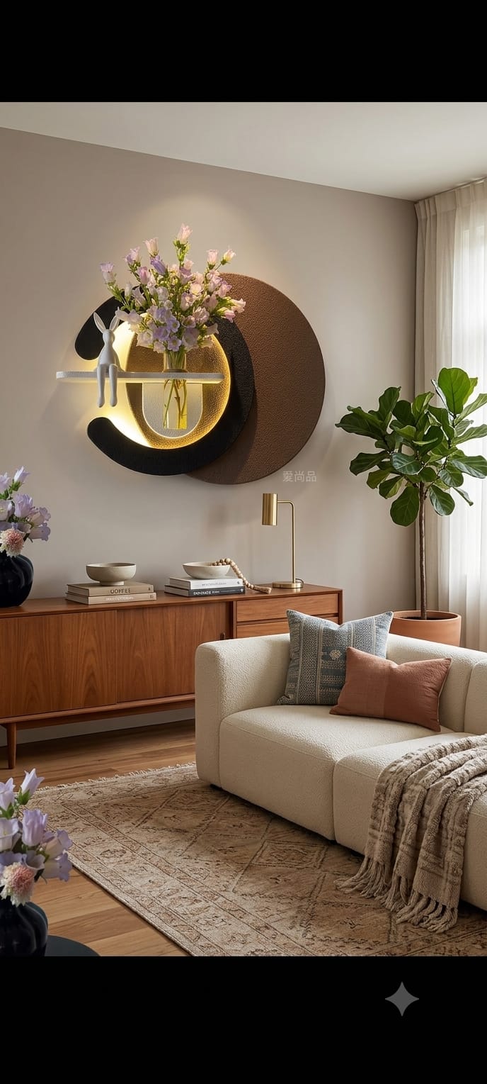 50×85 CM Oval Modern Ledli Duvar Tablosu | Dekoratif Panel | Gizli Aydınlatmalı | Pütürlü Doku