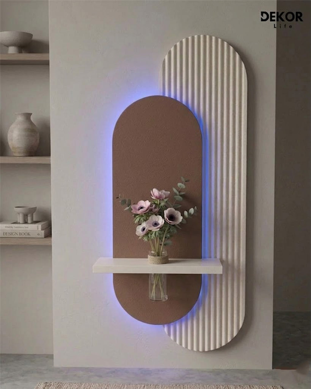 40×90 CM Oval Modern Ledli Duvar Tablosu | Dekoratif Panel | Gizli Aydınlatmalı | Pütürlü Doku