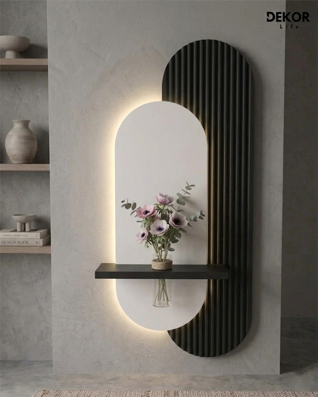 40×90 CM Oval Modern Ledli Duvar Tablosu | Dekoratif Panel | Gizli Aydınlatmalı |  Pütürlü Doku