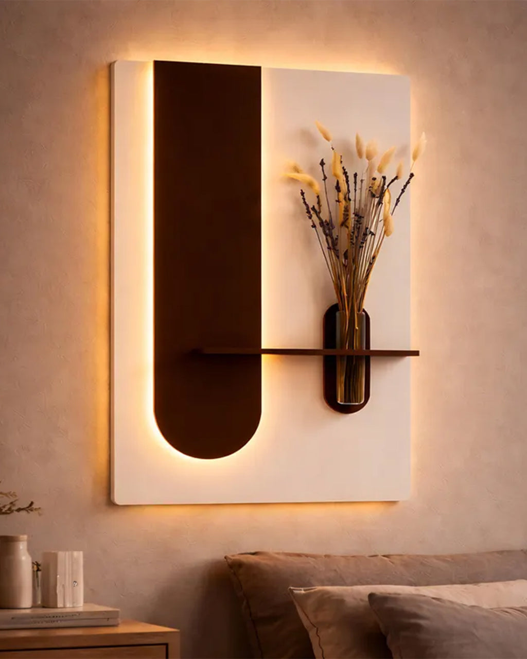 Pilli LED’li İskandinav Tarzı Dekoratif Duvar Tablosu 40x70 cm Pütürlü Doku