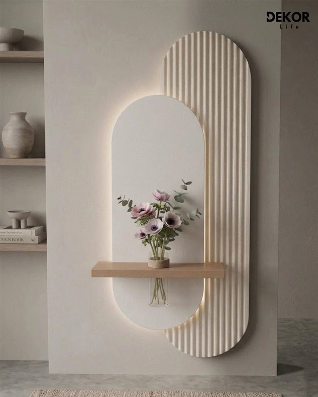 40×90 CM Oval Modern Ledli Duvar Tablosu | Dekoratif Panel | Gizli Aydınlatmalı | Pütürlü Doku